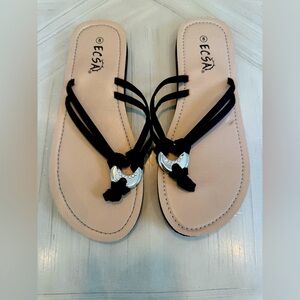 ECSA Tan & Black Lightweight Flipflops w/ Rhinestones- Size 8